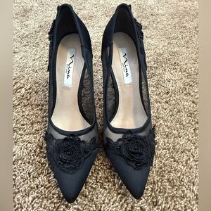 Nina Black Mesh Floral Heels